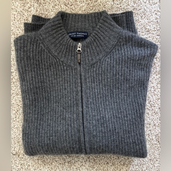 Grant Thomas 2 ply Cashmere Full Zip Men’s Sweater Gray Size Large - Picture 1 of 9